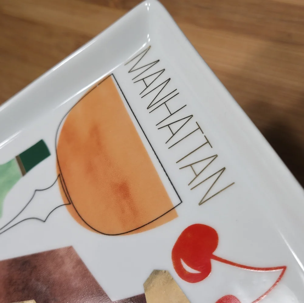Crate & Barrel Manhattan Recipe Plate Trinket Dish Appetizer, recipe on back
